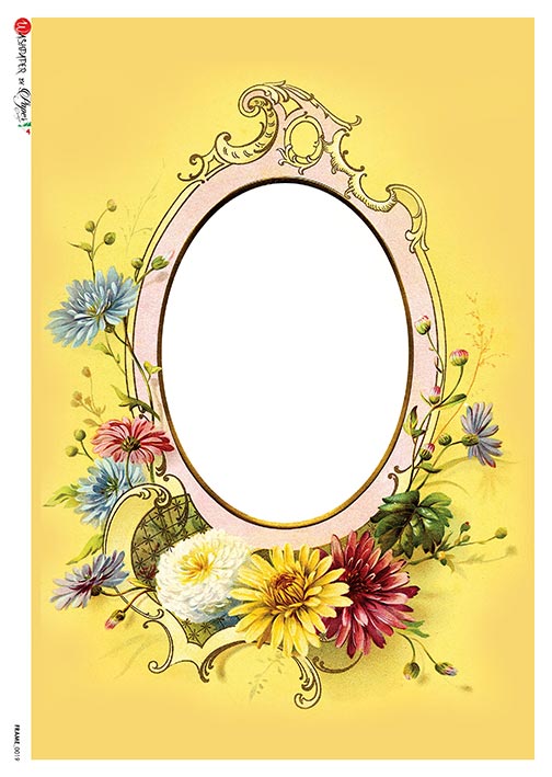Flora frame in yellow European Paper Designs Italy Rice Paper is of exquisite Quality for Decoupage art