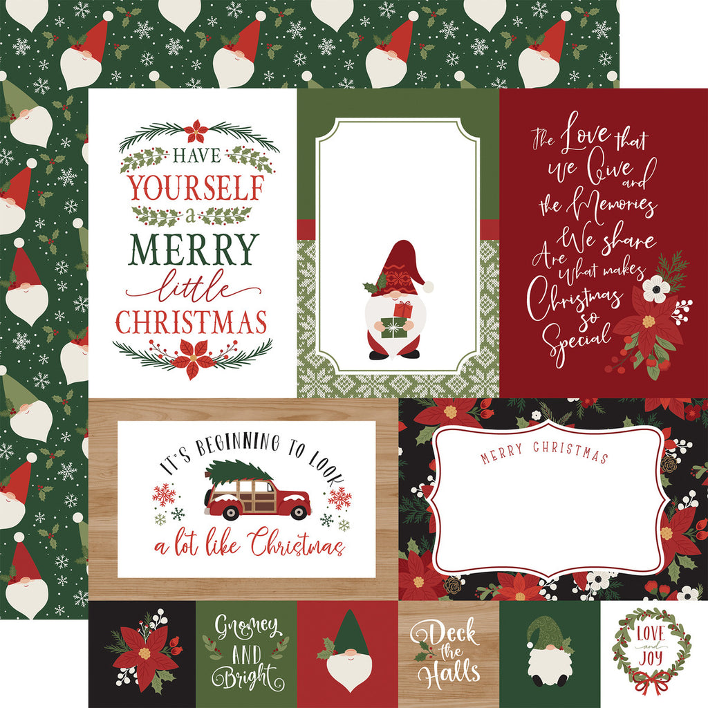 Echo Park Journaling Card, The Gnome for Christmas Collection - 12"x12" Double-Sided Scrapbooking Cardstock. Individual Squares