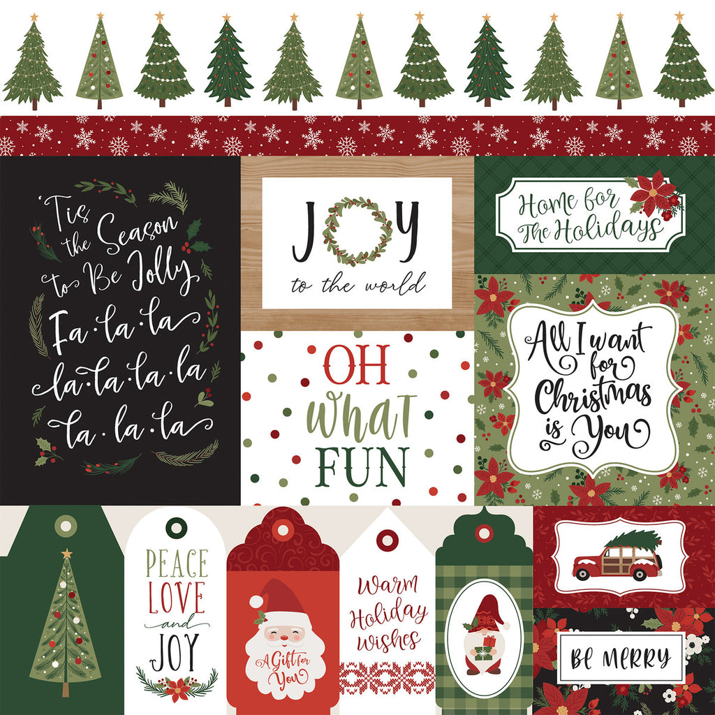 Echo Park Journaling Card, The Gnome for Christmas Collection - 12"x12" Double-Sided Scrapbooking Cardstock. Individual Squares.