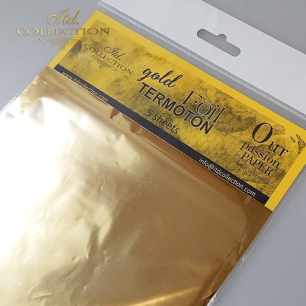 ITD Collection - Termoton Foil Sheets 6"x6" 5/Pkg - Gold Metallic. Add shimmer and shine to any project. This pack of 10 sheets can add a metallic element to your projects with or without the use of hot foiling
