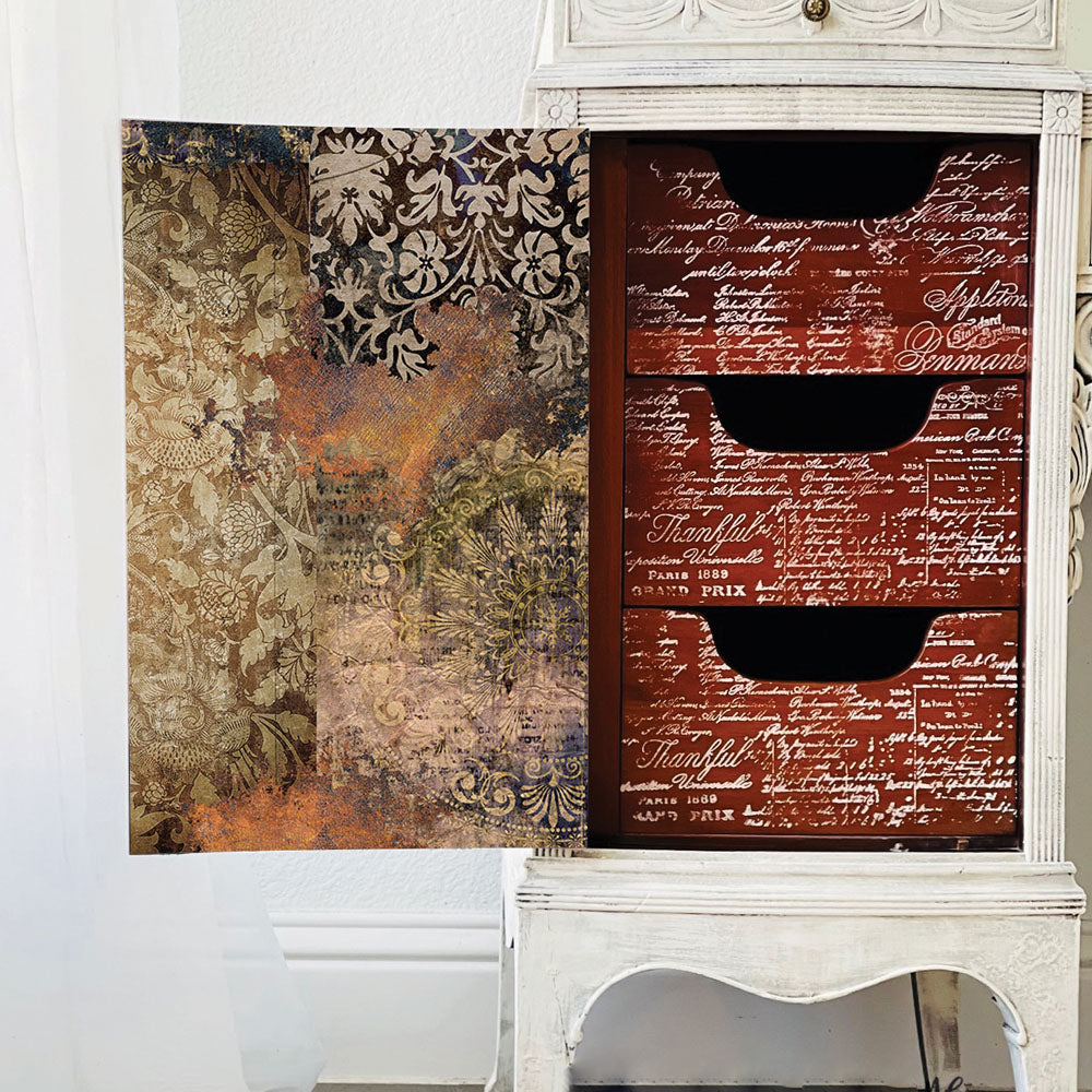 Gothic Rhapsody; vintage rust brown and black damask-ReDesign with Prima Décor Tissue Paper for Decoupage