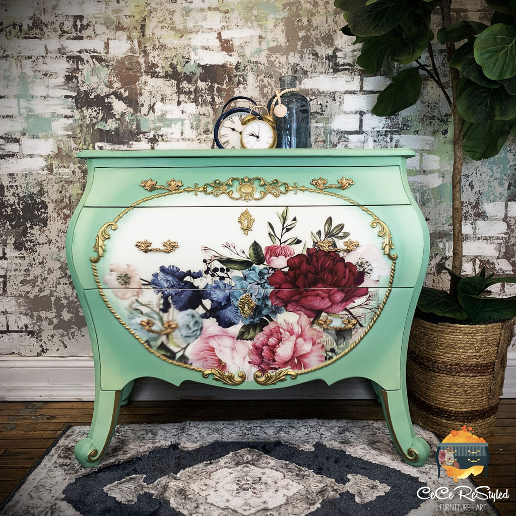 ReDesign with Prima Imperial Garden Decor Transfers® are easy to use rub-on transfers for Furniture and Mixed Media uses. Simply peel, rub-on and transfer. Enhances look of painted or unpainted wood