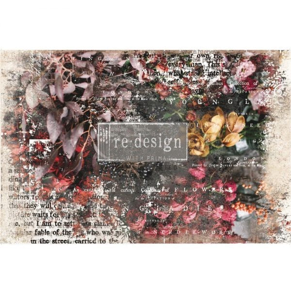 Dark floral pattern with script-ReDesign with Prima Décor Tissue Paper for Decoupage