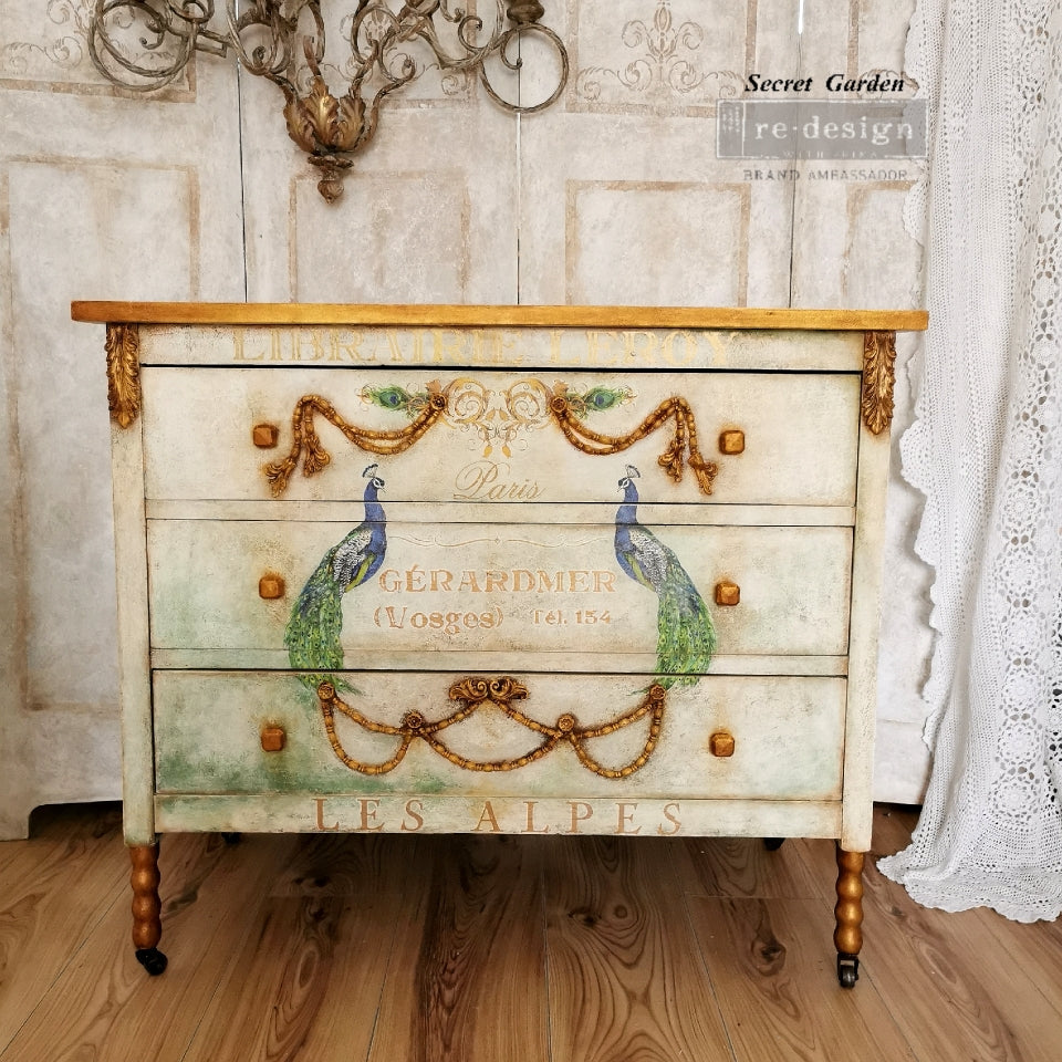 ReDesign with Prima Peacock Paradise Decor Transfers® are easy to use rub-on transfers for Furniture and Mixed Media uses. Simply peel, rub-on and transfer.