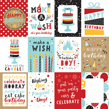 Magical Birthday Boy Make a wish Echo Park Journaling Card, Seasonal Collection - 12"x12" Double-Sided Scrapbooking Cardstock