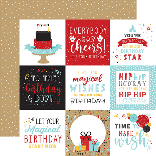 Magical Birthday Boy Cheers Echo Park Journaling Card, Seasonal Collection - 12"x12" Double-Sided Scrapbooking Cardstock