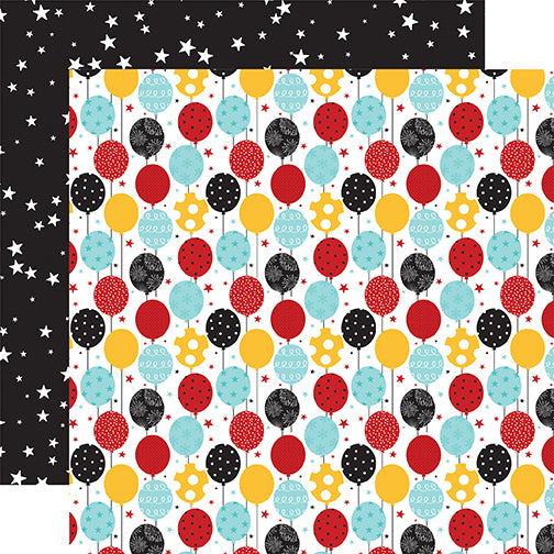 Magical Birthday Boy red yellow balloons Echo Park Journaling Card, Seasonal Collection - 12"x12" Double-Sided Scrapbooking Cardstock