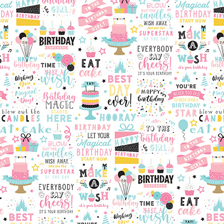 Magical Birthday Girl Eat Cake Echo Park Journaling Card, Seasonal Collection - 12"x12" Double-Sided Scrapbooking Cardstock
