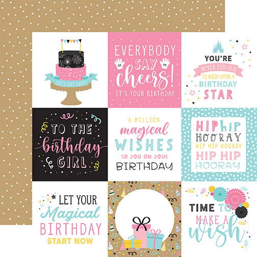 Magical Birthday Girl Magical Wishes Echo Park Journaling Card, Seasonal Collection - 12"x12" Double-Sided Scrapbooking Cardstock