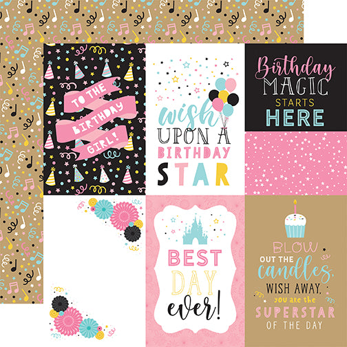 Magical Birthday Girl Best Day Ever Echo Park Journaling Card, Seasonal Collection - 12"x12" Double-Sided Scrapbooking Cardstock