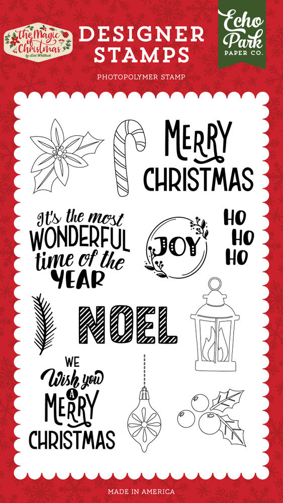 Shop Echo Park Ho Ho Ho Christmas clear high quality Photopolymer Stamps.  Ink used on these stamps has excellent adhesion