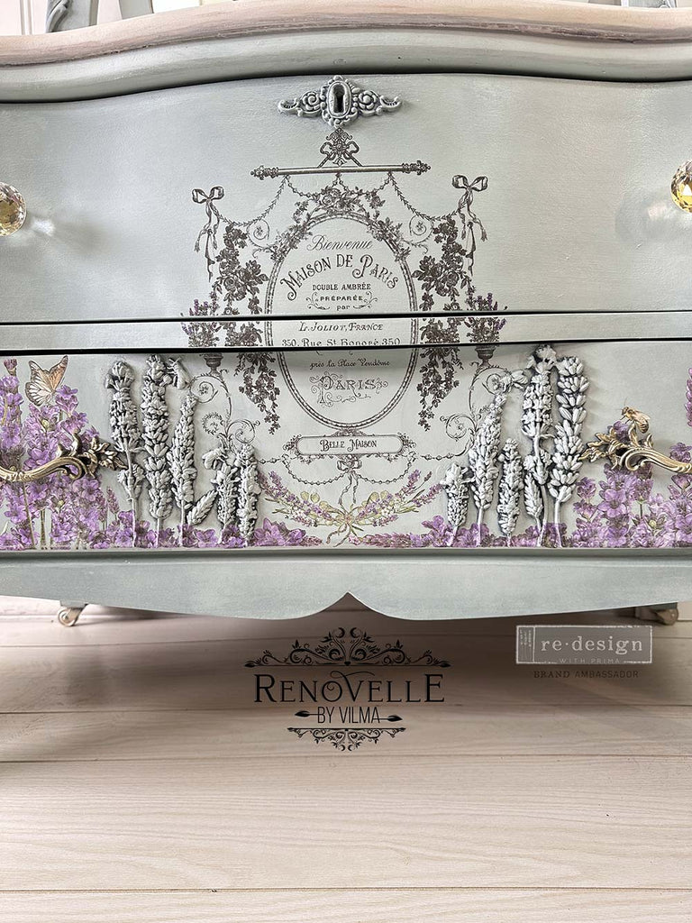 Lavender and greenery. Maison De Paris 12x12 ReDesign with Prima Rub on Transfer 2 sheets