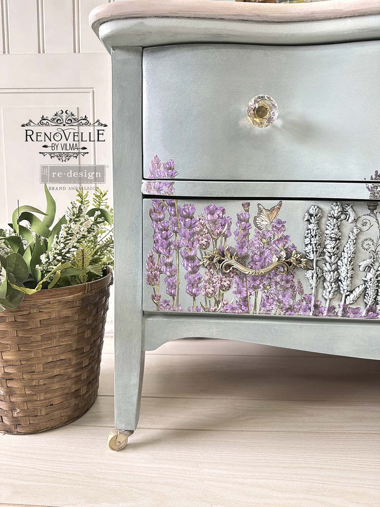 Lavender and greenery. Maison De Paris 12x12 ReDesign with Prima Rub on Transfer 2 sheets