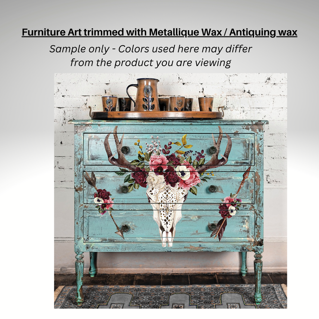 Mohogany Finnabair Art Alchemy Antiquing Wax - 1 tube .68 oz. This antiquing paste wax adds a beautiful & natural looking stain to furniture upcycle & home décor