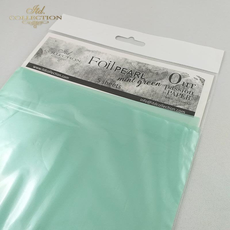 ITD Collection - Termoton Foil Sheets 6"x6" 5/Pkg - Mint Green Pearl. Add shimmer and shine to any project. This pack of 10 sheets can add a metallic element to your projects with or without the use of hot foiling!