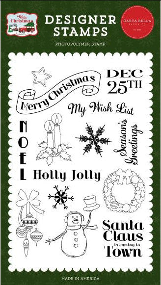 Shop Echo Park My Wish List Christmas clear high quality Photopolymer Stamps.  Ink used on these stamps has excellent adhesion and the stamp produces a very crisp and detailed stamped image