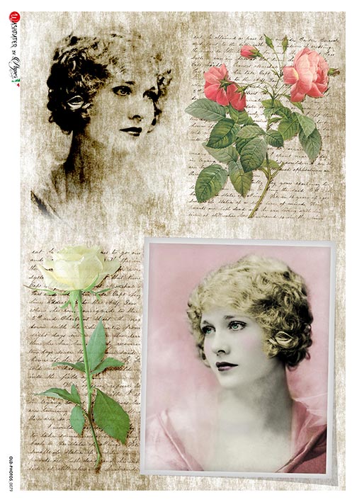 This Beautiful Vintage Lady with pink and white rose A5 Rice Paper is of Exquisite Quality for Decoupage crafts. Thin yet durable.