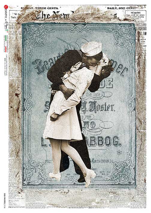 Salor Kissing Nurse on New York Times paper European Paper Designs Italy Rice Paper is of exquisite Quality for Decoupage art