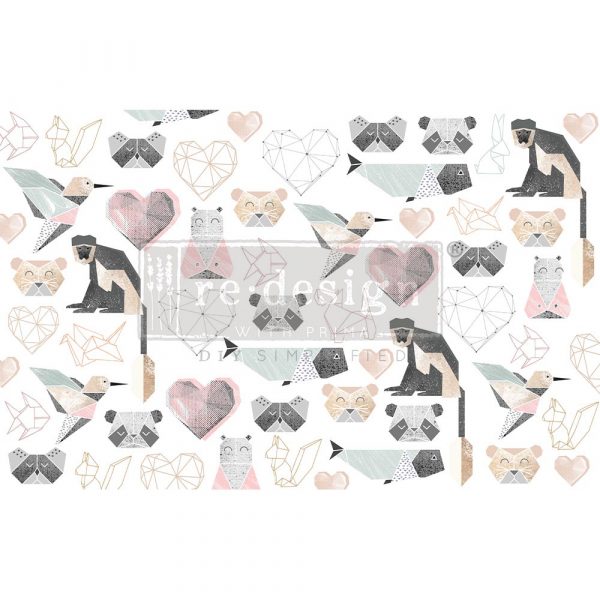 Origami design with animals and gold hearts, ReDesign with Prima Décor Tissue Paper for Decoupage