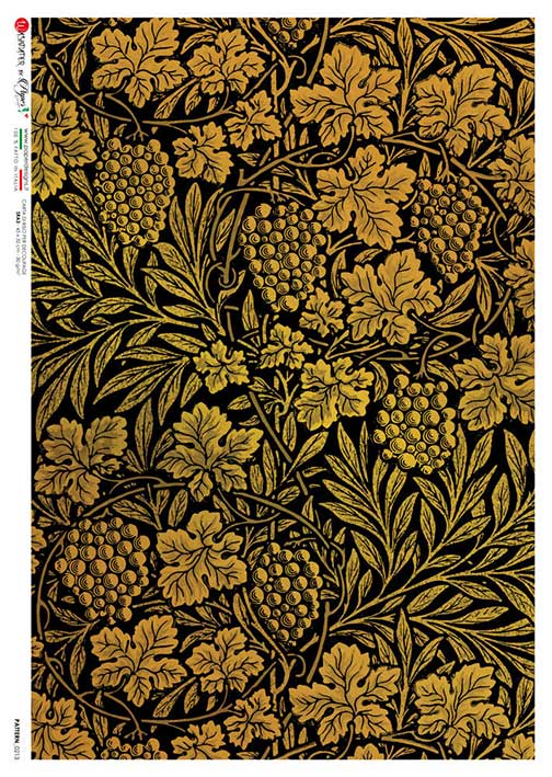 Gold leaves and berries European Paper Designs Italy Rice Paper is of exquisite Quality for Decoupage art