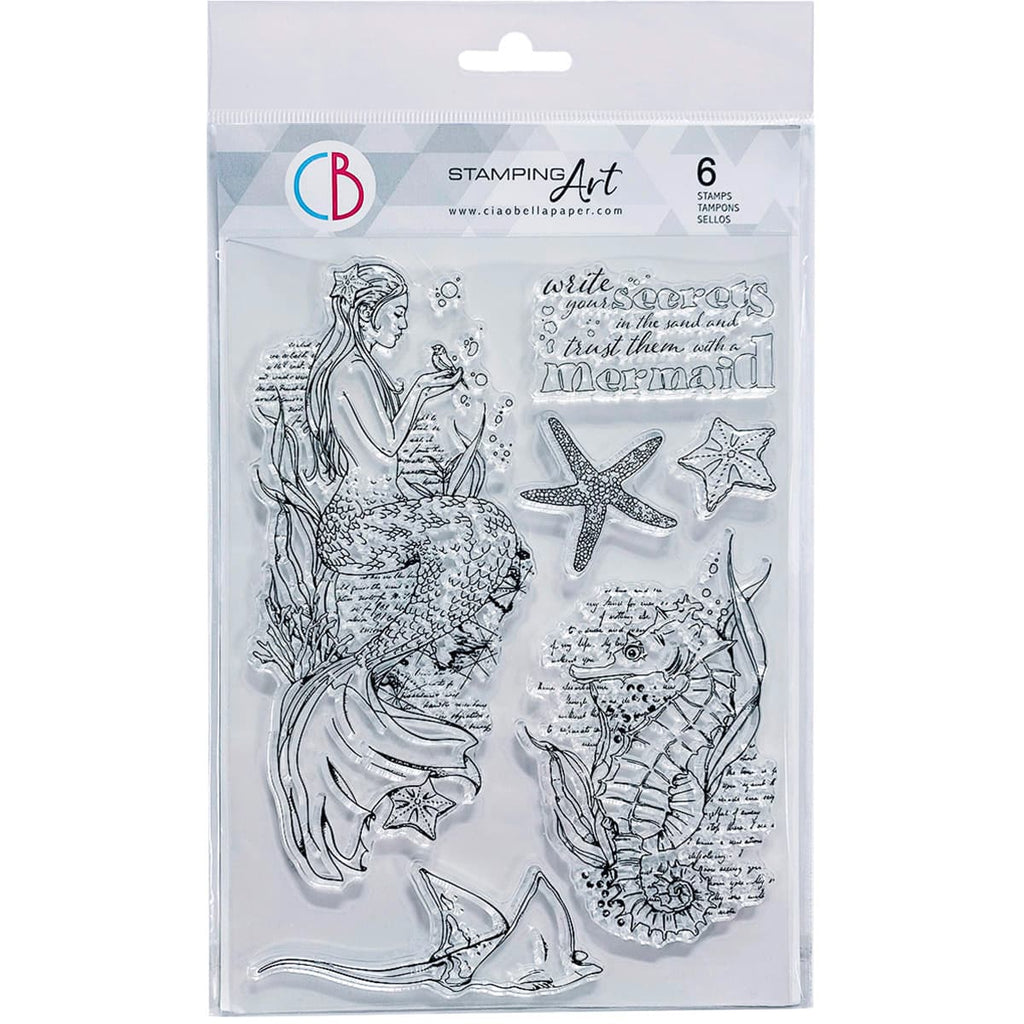 Shop Mermaid Ciao Bella clear high quality Photopolymer Stamps.  Ink used on these stamps has excellent adhesion and the stamp produces a very crisp and detailed stamped image