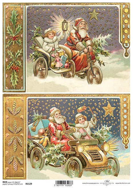 Shop Vintage Santa in Automobile ITD Collection Christmas Rice Paper for Crafting, Scrapbooking, Journaling, Cardmaking