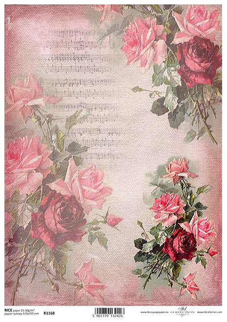 Misty Pink White Roses Bouquet Decoupage Rice Paper