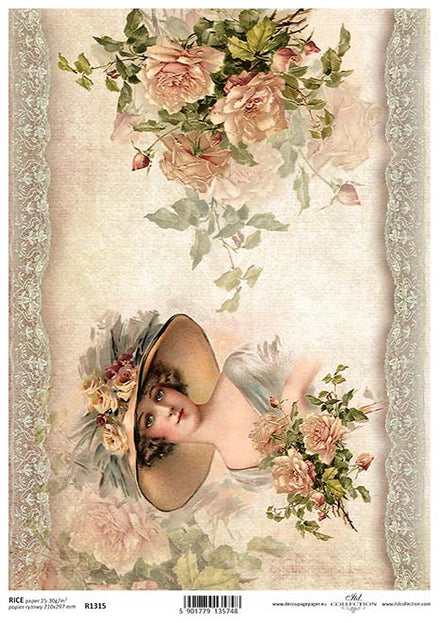  Rice Paper for Decoupage A4 Floral Decoupage Paper Vintage  (French Postcards - 2 Sheets)