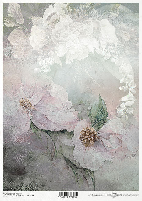 Winter Wedding pink & white floral pattern. Beautiful European ITD Collection Decoupage Paper is of Exquisite Quality for Decoupage Art