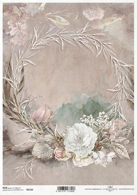 Winter Wedding pink, green and white floral pattern. Beautiful European ITD Collection Decoupage Paper is of Exquisite Quality for Decoupage Art. This Rice Paper is Thin yet durable