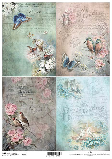  Rice Paper for Decoupage A4 Birds (Tits with Butterflies - 2  Sheets)