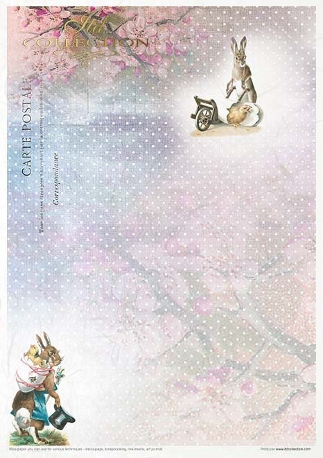 Easter Bunny A4 Rice Paper by ITD Collection. Exquisite Quality. Thin yet durable. Imported from Europe. Beautiful colors & patterns.