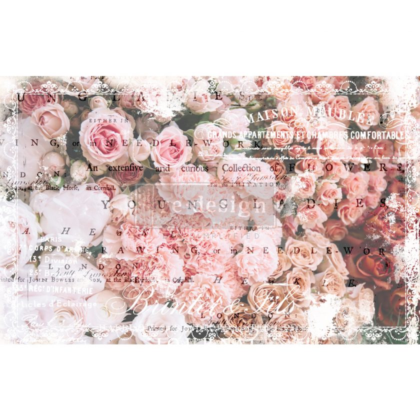 Angelic  Rose Garden Tear Resistant Redesign with Prima Decoupage Tissue Paper. Large 19"x30" size is great for Furniture Upcycle projects. Fibrous texture with a fabric like feel.