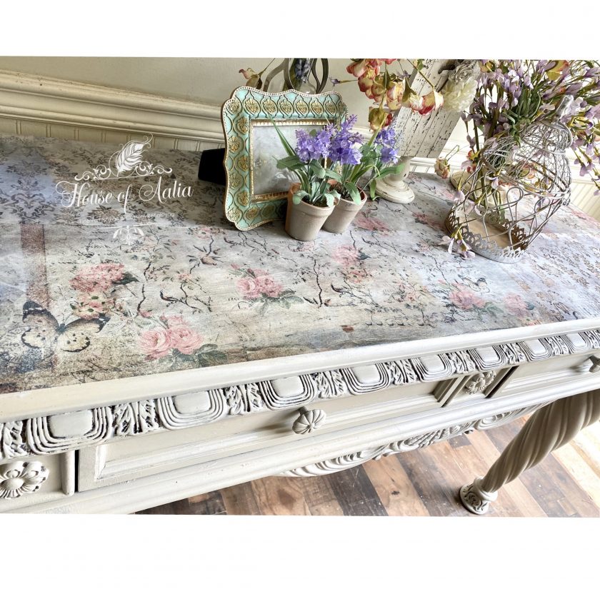 Botanical pink floral Tear Resistant Redesign with Prima Decoupage Tissue Paper. Large 19"x30" size is great for Furniture Upcycle projects.