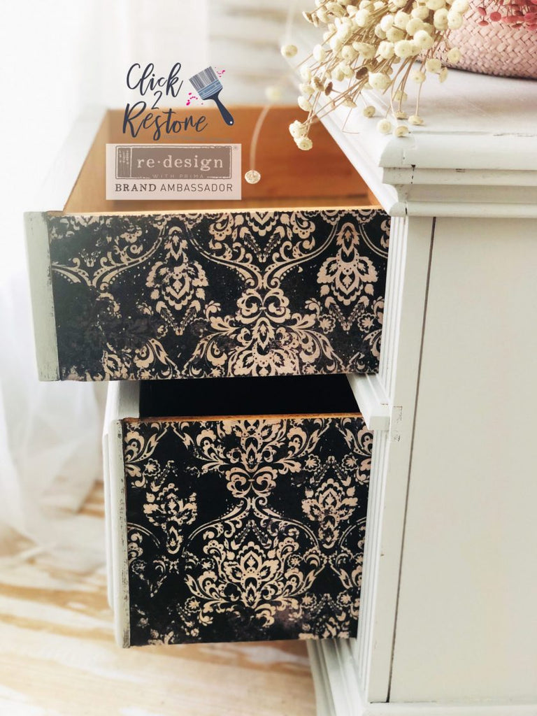 Dark damask Tear Resistant Redesign with Prima Decoupage Tissue Paper. Large 19"x30" size is great for Furniture Upcycle projects.