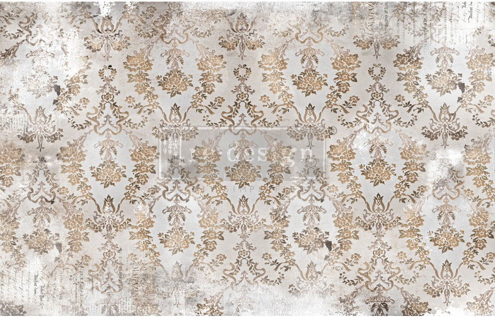Gold Washed Damask Tear  Resistant Redesign with Prima Decoupage Tissue Paper. Large 19"x30" size is great for Furniture Upcycle projects.
