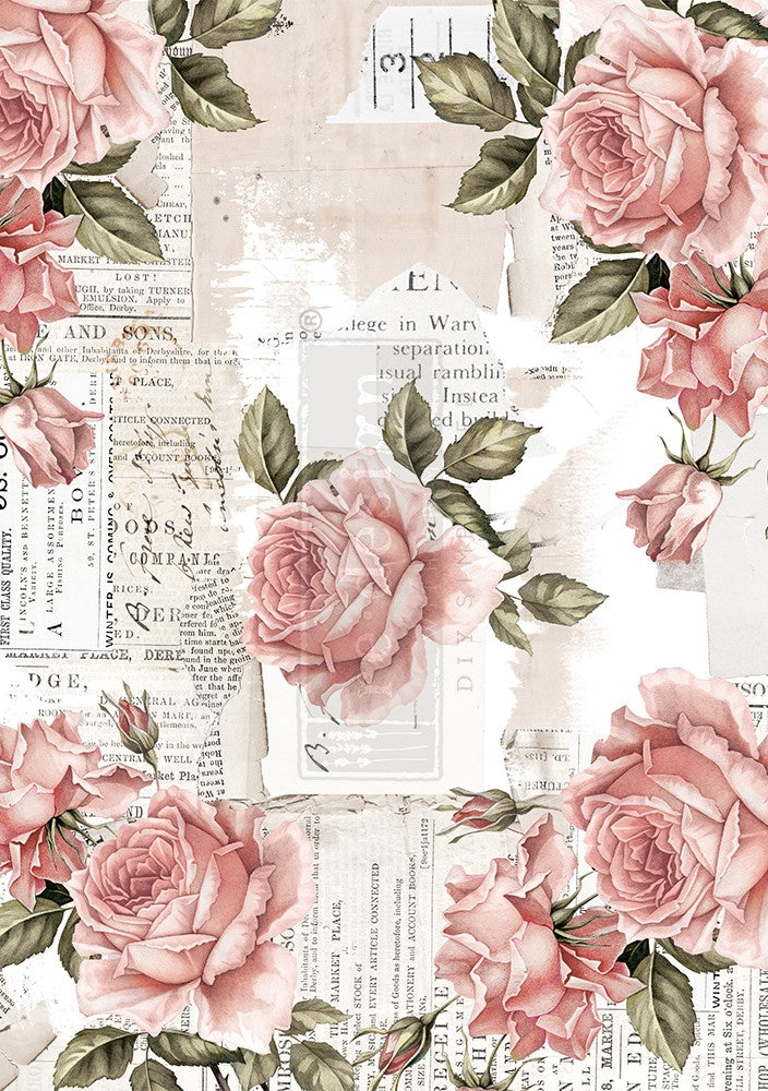 This pink roses Floral Sweetness 11.5"x16.25" delicate yet durable mulberry decoupage paper from ReDesign with Prima boasts vibrant, beautiful color