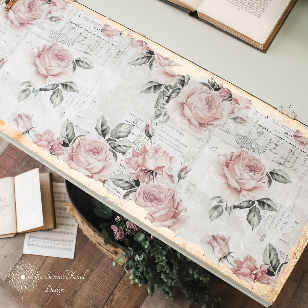 This pink roses Floral Sweetness 11.5"x16.25" delicate yet durable mulberry decoupage paper from ReDesign with Prima boasts vibrant, beautiful color