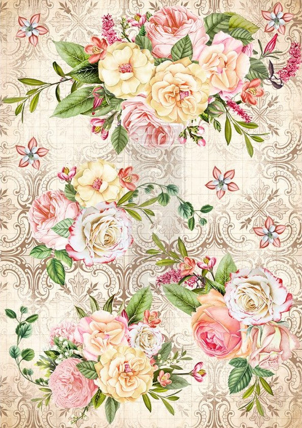 This pink & yellow Amiable Roses 11.5"x16.25" delicate yet durable mulberry decoupage paper from ReDesign with Prima boasts vibrant, beautiful colo