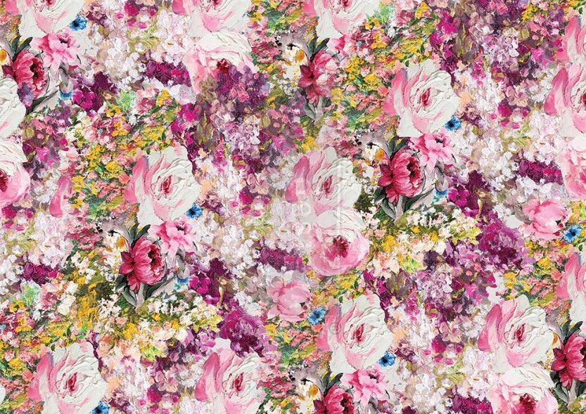 This pink floral Fuchsia Meadow 11.5"x16.25" delicate yet durable mulberry decoupage paper from ReDesign with Prima boasts vibrant, beautiful color