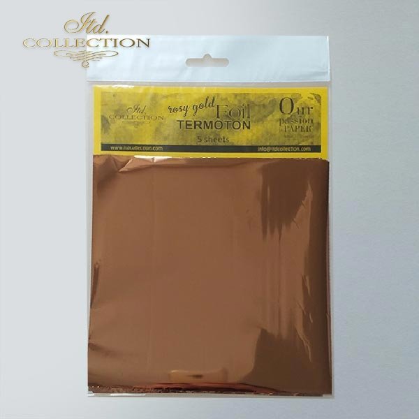 ITD Collection - Termoton Foil Sheets 6"x6" 5/Pkg - Rosy Gold Metallic. Add shimmer and shine to any project. This pack of 10 sheets can add a metallic element to your projects with or without the use of hot foiling