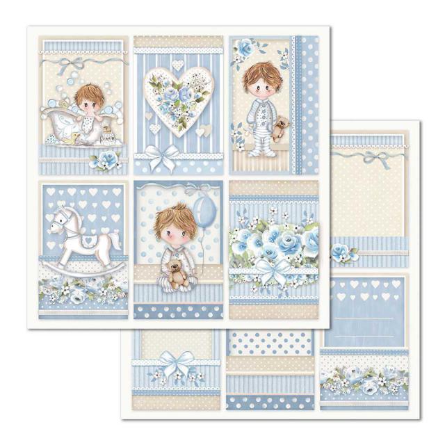 Light Blue Little Boy Frames Cards 12"x12" Double-Sided Cardstock. Beautiful 12x12 Scrapbooking paper by Stamperia
