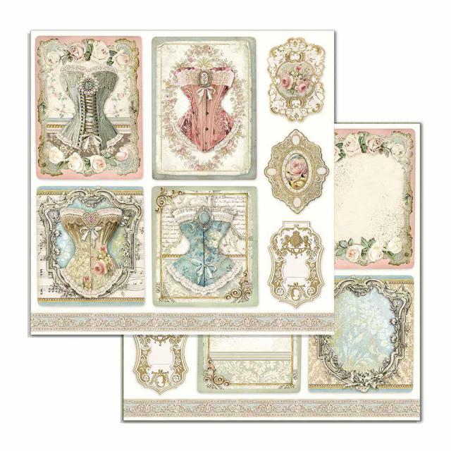 Vintage Corsets Cards 12"x12" Double-Sided Cardstock. Beautiful 12x12 Scrapbooking paper by Stamperia