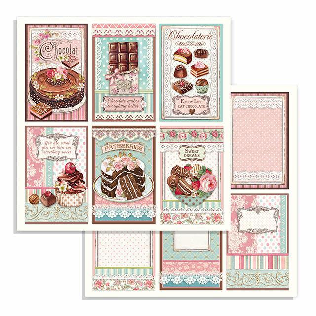 Sweety Chocolate Cards 12"x12" Double-Sided Cardstock. Beautiful 12x12 Scrapbooking paper by Stamperia