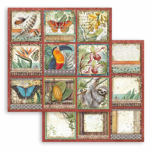 Jungle animals Amazonia Square Tags Cards 12"x12" Double-Sided Cardstock. Beautiful 12x12 Scrapbooking paper by Stamperia
