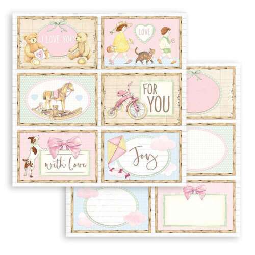 Pastel Colors children and toys. Day Dream Cards 12"x12" Double-Sided Cardstock. Beautiful 12x12 Scrapbooking paper by Stamperia