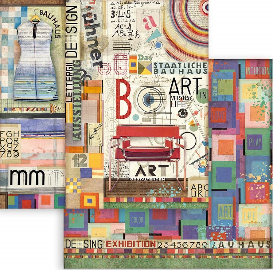 Beautiful Bauhaus Collection Stamperia Scrapbooking Paper Set. These beautiful high quality papers by Stamperia are themed sets with coordinating designs. They are 190g weight