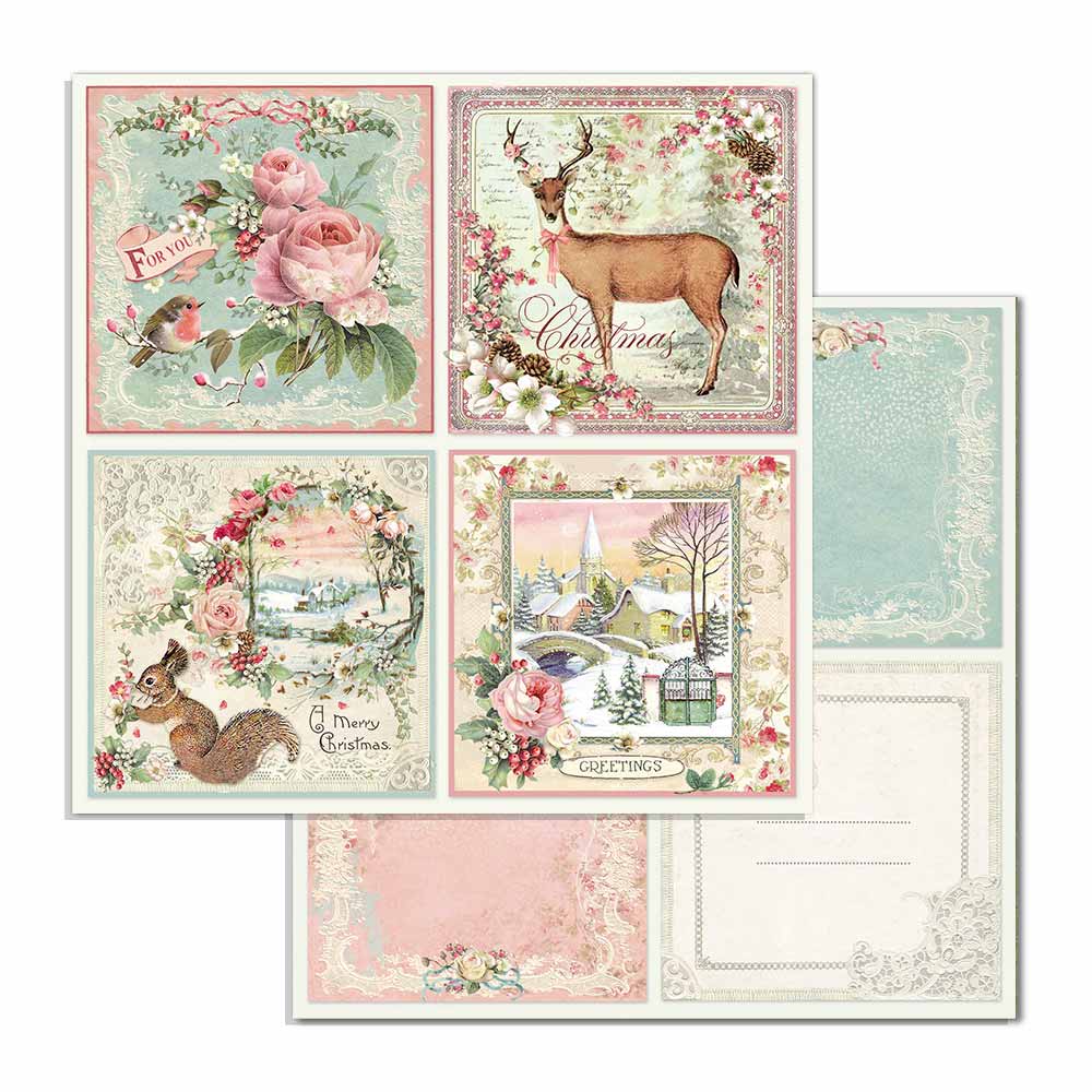 Pink Christmas Stamperia Scrapbooking Cardstock Paper Set.  12x12 inch Pad. These beautiful high quality papers by Stamperia are themed sets with coordinating designs