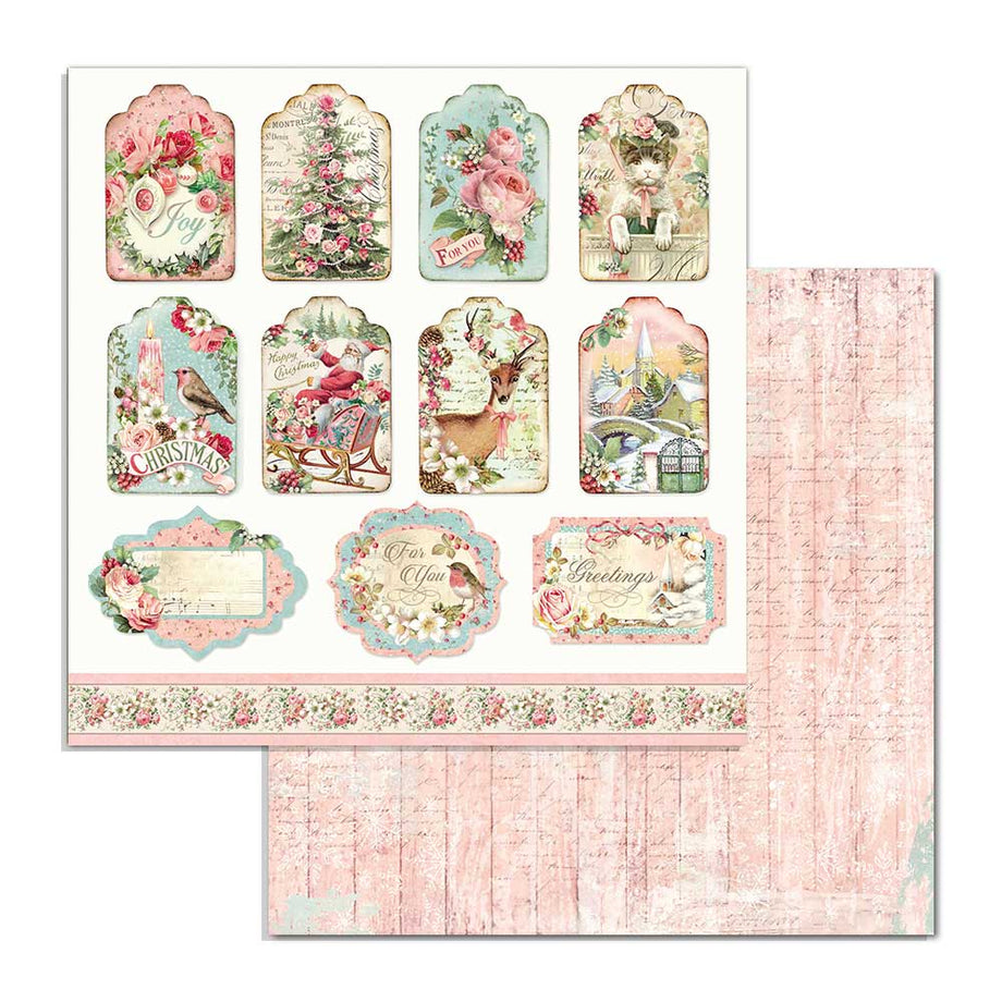 Pink Christmas Scrapbook Paper: Happy Holidays Decorative Paper Pad | 8.5  x 8.5 Book of 12 Different Double Sided Images Spread Across 48 Pages 