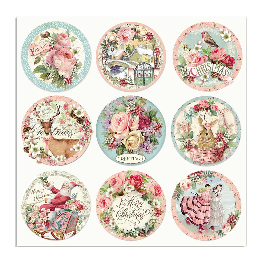 Pink Christmas Stamperia Scrapbooking Cardstock Paper Set.  12x12 inch Pad. These beautiful high quality papers by Stamperia are themed sets with coordinating designs
